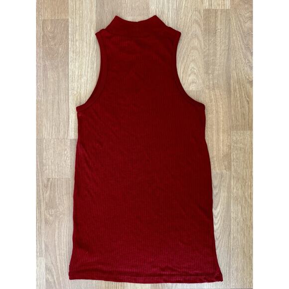 Obey Women’s Dark Red Sleeveless Mock Neck Long Fitted Ribbed Top Size Small - Picture 4 of 6